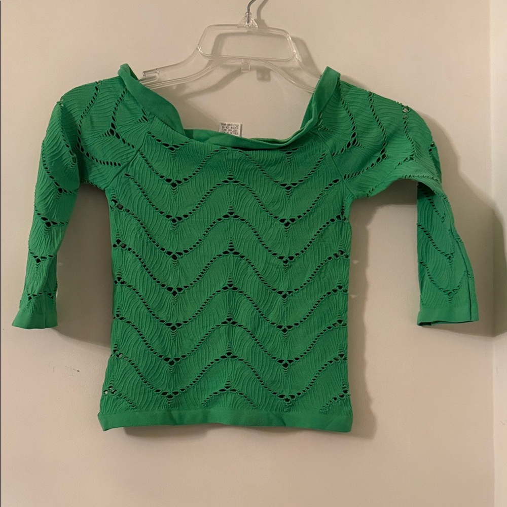 Sirens Green Crop Fish Net 3/4 Sleeve Top Rave Festival Y2K